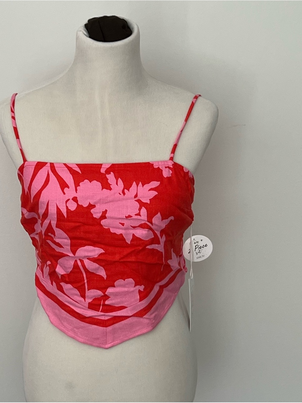 Sienna Sky Red & Pink Floral Cropped Cami with Wide Leg Pants Matching Set - Picture 4 of 13
